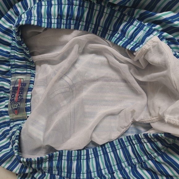 Beach Bros Blue White Green Swim Trunks Stripped Men's Medium - Picture 10 of 13